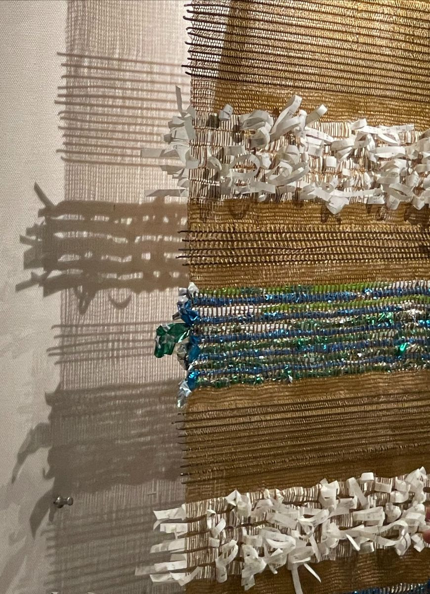 Alphanumeric-Shredded-Ledgers-Recycled-Dry-Cleaning-Hangers-Discarded-Mylar-Balloons-Suzanne-Tick-2024