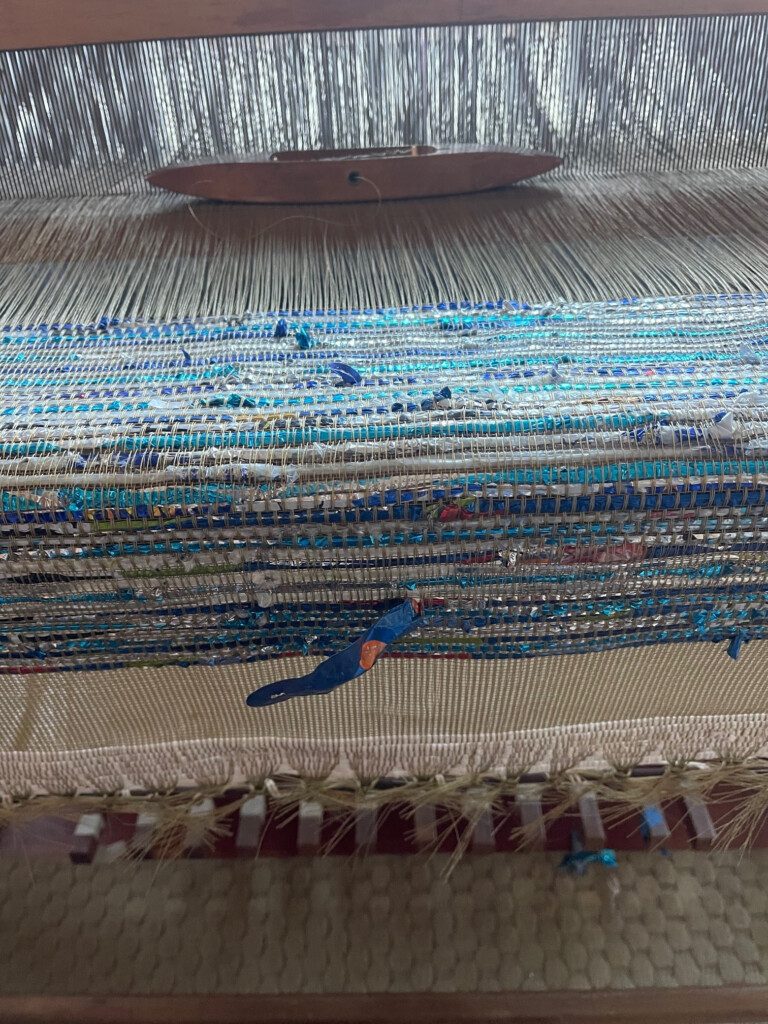 Suzanne Tick Blue Square sheath core fiber discarded mylar balloons